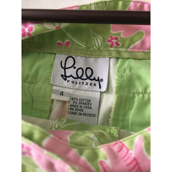 Lilly Pulitzer Size 4 Green Pink Elephant Capri Pants - Picture 5 of 5